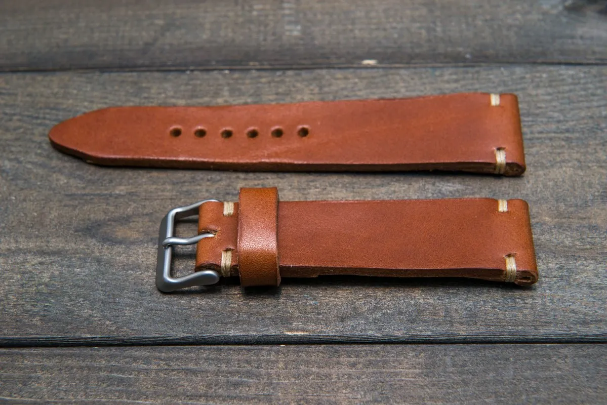 Italian bull  leather watch strap 4 mm thick, Cognac Toro Bull, handmade in Finland -  16mm, 17 mm, 18mm, 19 mm, 20mm, 21mm, 22mm, 23 mm, 24mm, 25 mm, 26 mm.