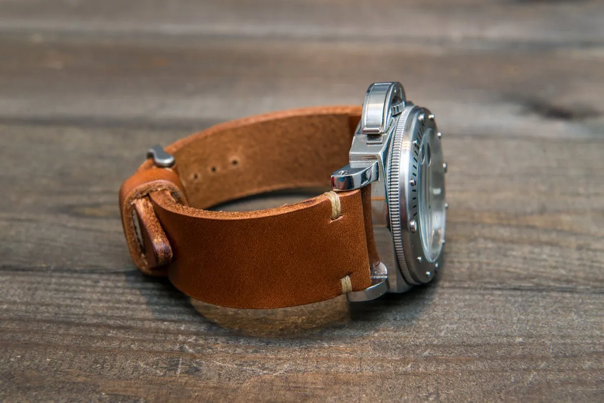 Italian bull  leather watch strap 4 mm thick, Cognac Toro Bull, handmade in Finland -  16mm, 17 mm, 18mm, 19 mm, 20mm, 21mm, 22mm, 23 mm, 24mm, 25 mm, 26 mm.