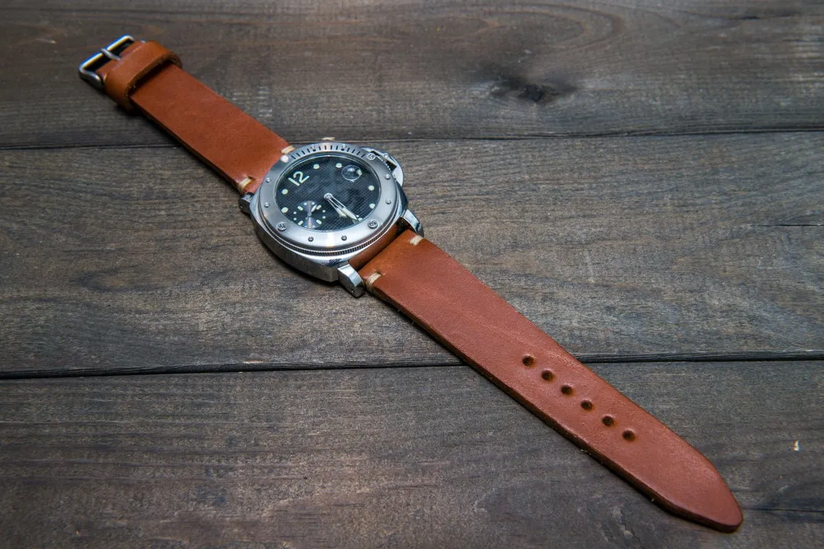 Italian bull  leather watch strap 4 mm thick, Cognac Toro Bull, handmade in Finland -  16mm, 17 mm, 18mm, 19 mm, 20mm, 21mm, 22mm, 23 mm, 24mm, 25 mm, 26 mm.