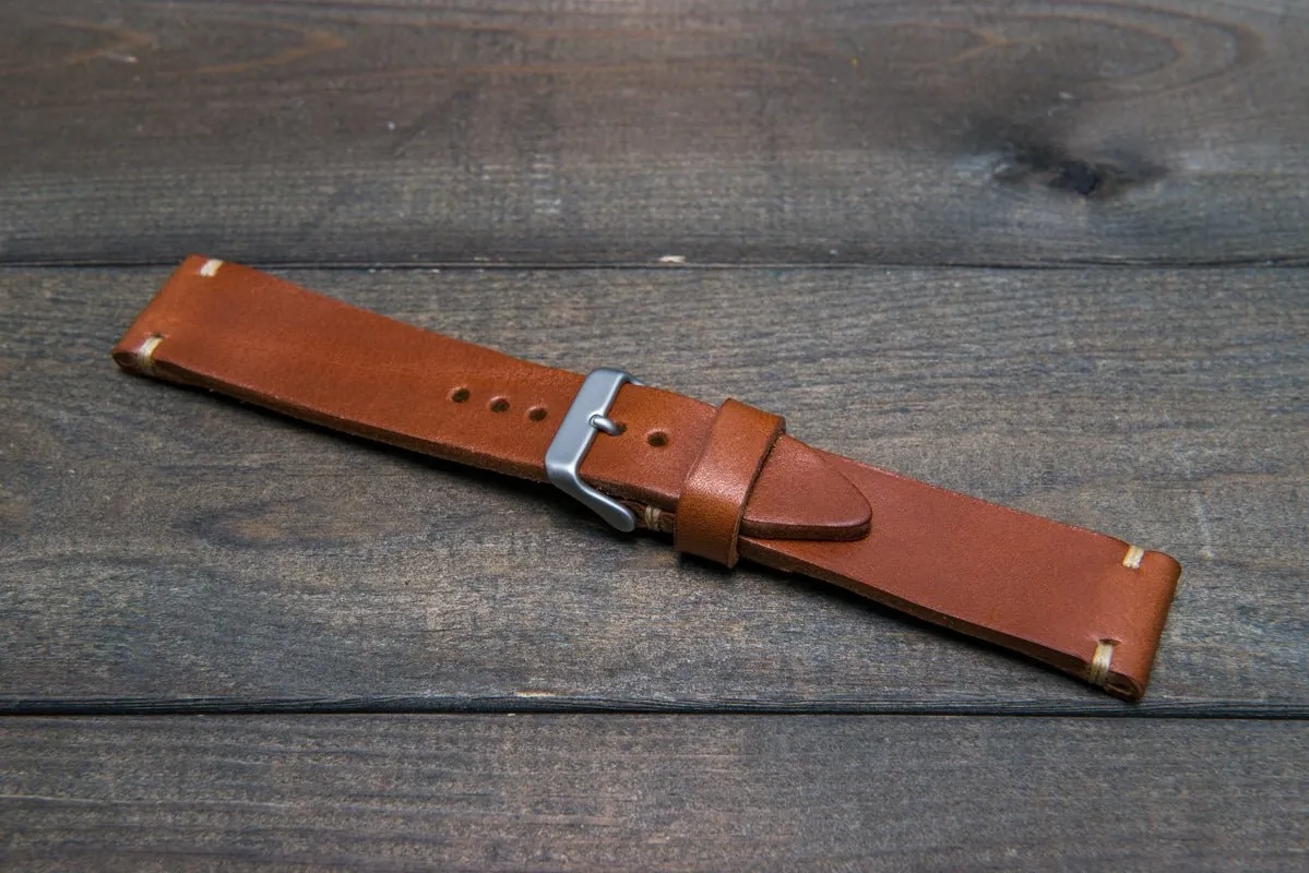 Italian bull  leather watch strap 4 mm thick, Cognac Toro Bull, handmade in Finland -  16mm, 17 mm, 18mm, 19 mm, 20mm, 21mm, 22mm, 23 mm, 24mm, 25 mm, 26 mm.