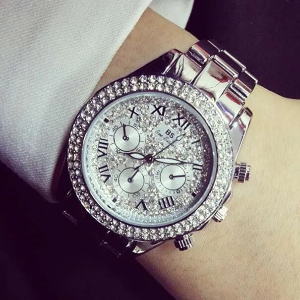 Ladies Luxury Fashion steel Watches men Crystal Rhinestone Reloj woman Watch Sparkling Shining Large Dial Watch Brand watches