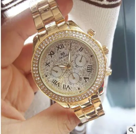 Ladies Luxury Fashion steel Watches men Crystal Rhinestone Reloj woman Watch Sparkling Shining Large Dial Watch Brand watches