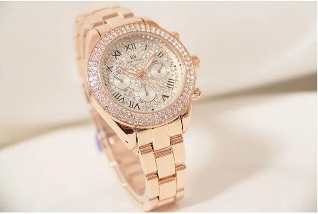 Ladies Luxury Fashion steel Watches men Crystal Rhinestone Reloj woman Watch Sparkling Shining Large Dial Watch Brand watches