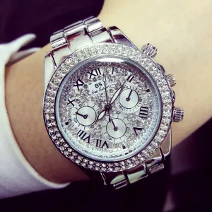 Ladies Luxury Fashion steel Watches men Crystal Rhinestone Reloj woman Watch Sparkling Shining Large Dial Watch Brand watches