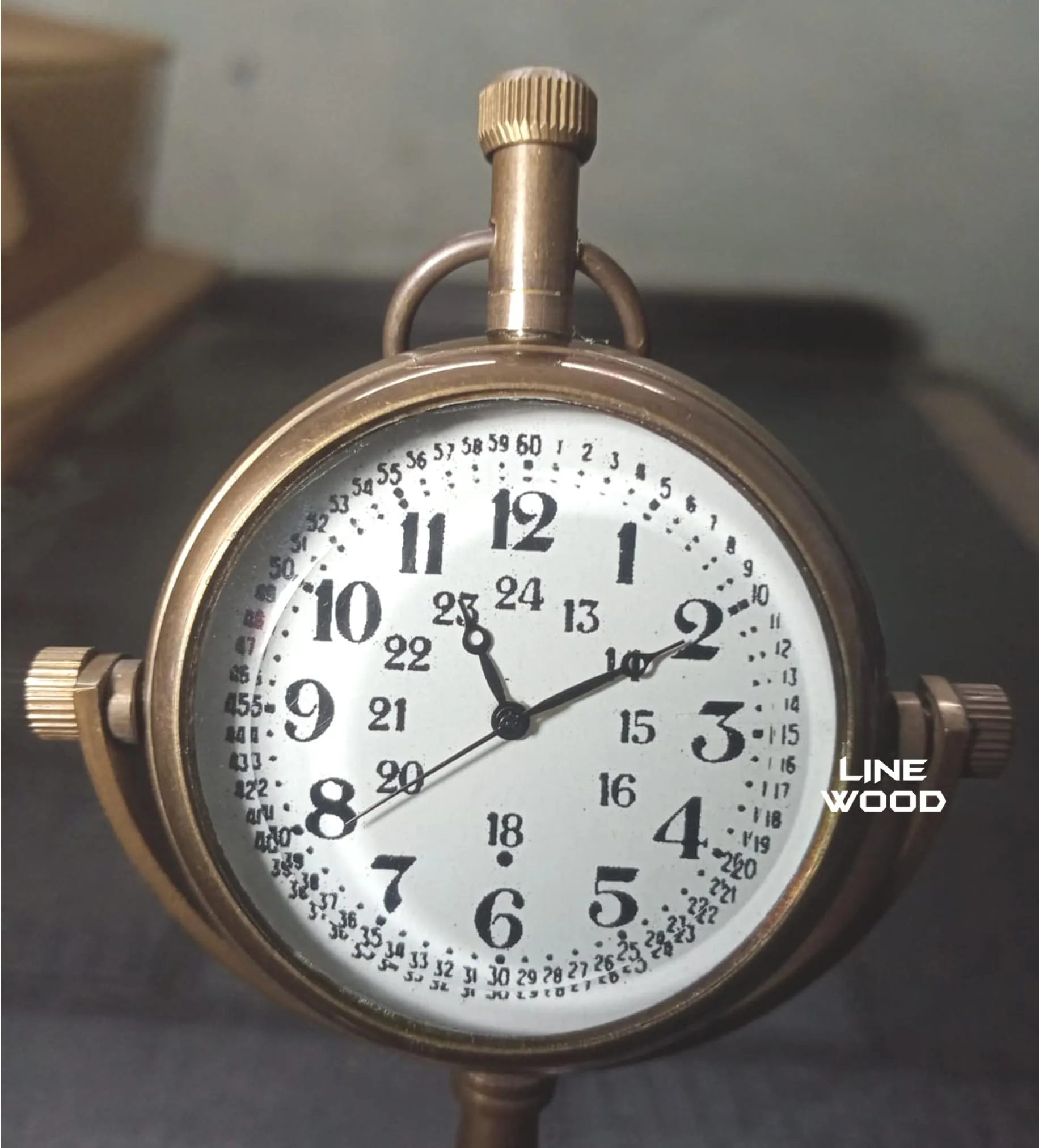 LINE WOOD™ - Handmade Antique Brass Table Clock Desk Clock Watches with Brass Rounded Shape Home & Office Decor Wedding Gift (5 Inch - Antique Brown)