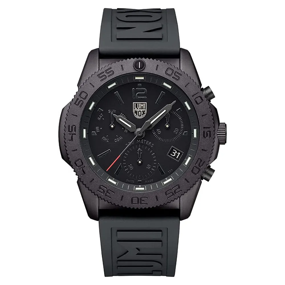 Luminox Men's Black Dial Rubber Band Pacific Diver Blackout Chronograph Swiss Quartz Watch - XS.3141.BO(2)