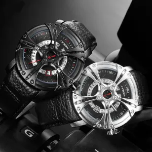 Luxury Mechanical Men Leather Straps  Sport Quartz Watch