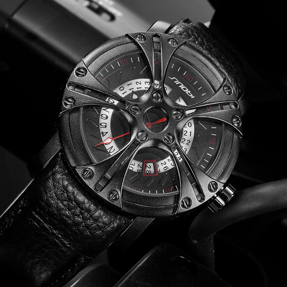 Luxury Mechanical Men Leather Straps  Sport Quartz Watch