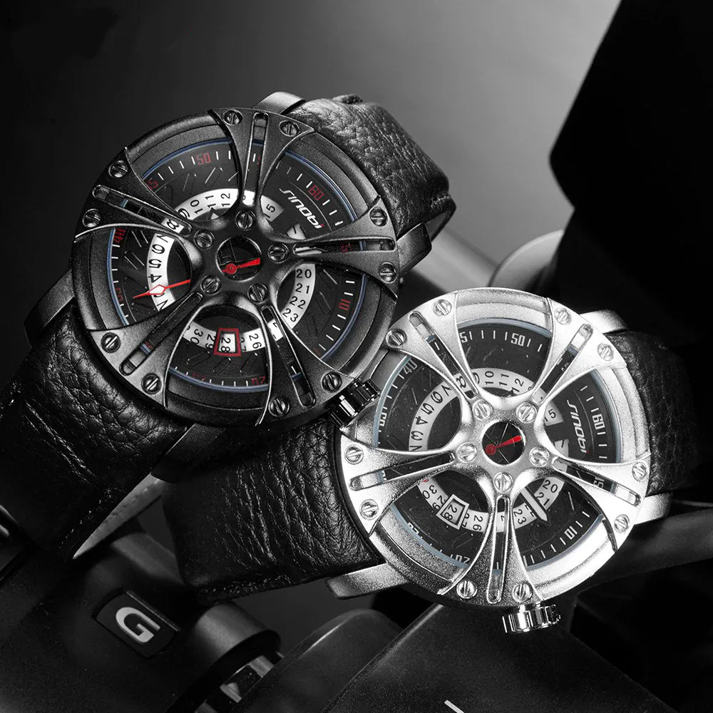 Luxury Mechanical Men Leather Straps  Sport Quartz Watch
