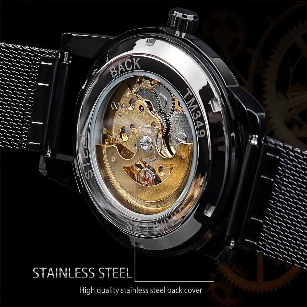 Men’s Rhinestone Mesh Watch- Hollow Dial