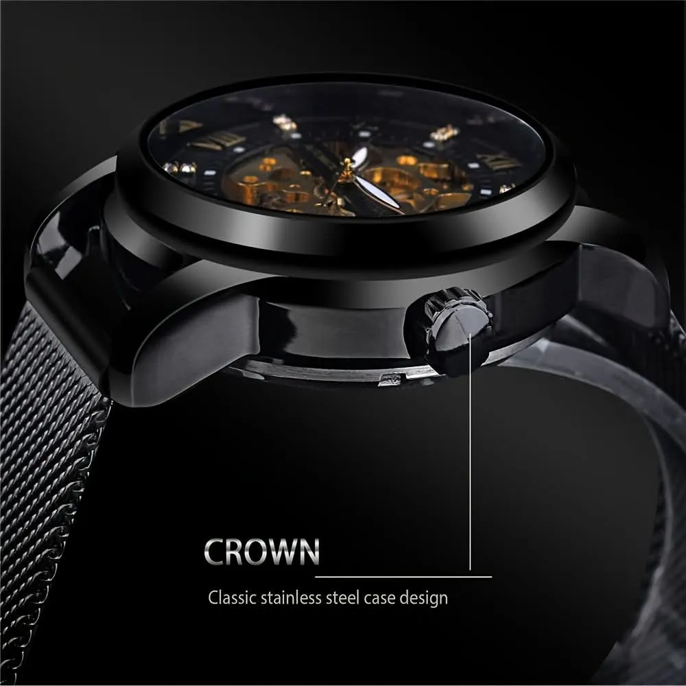 Men’s Rhinestone Mesh Watch- Hollow Dial