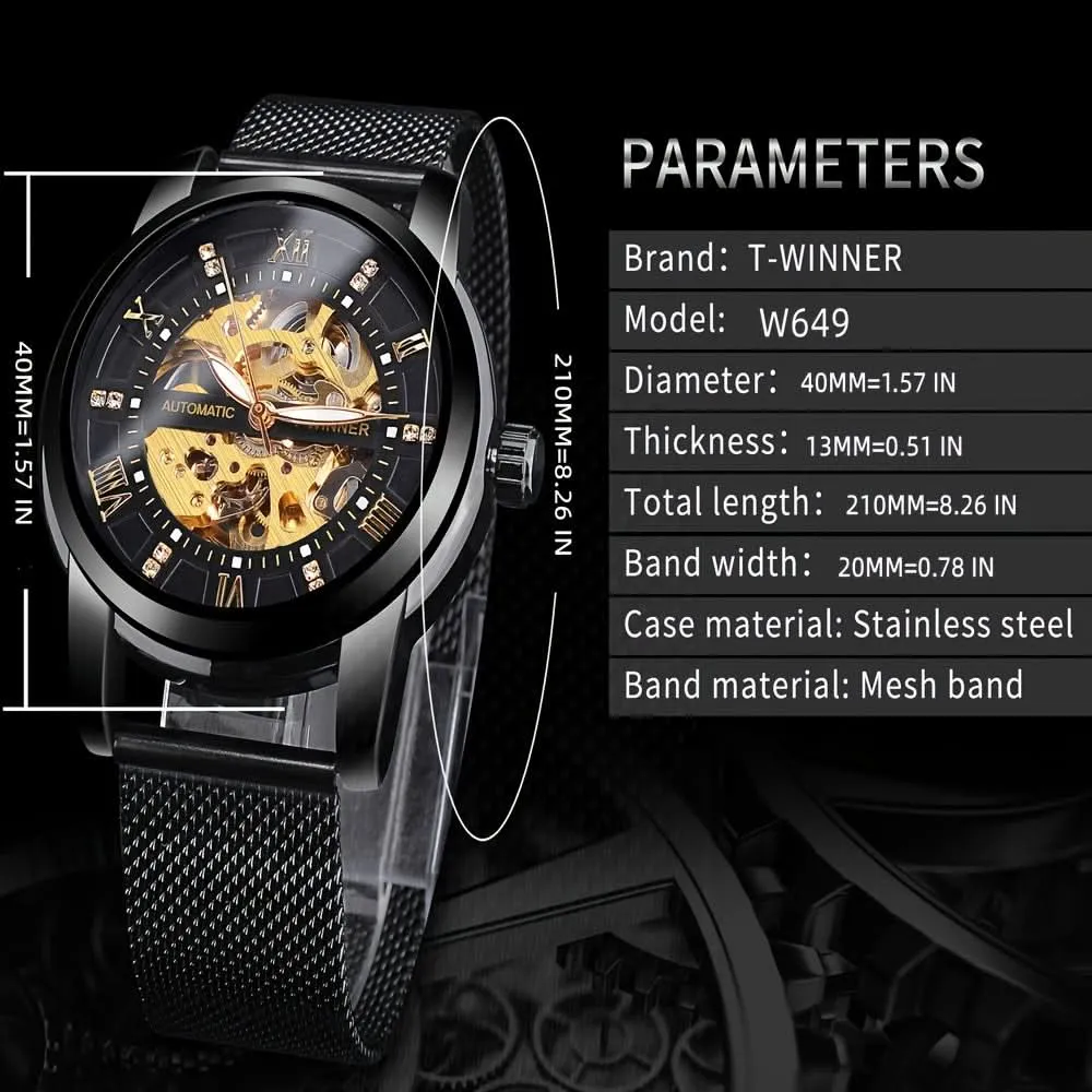 Men’s Rhinestone Mesh Watch- Hollow Dial
