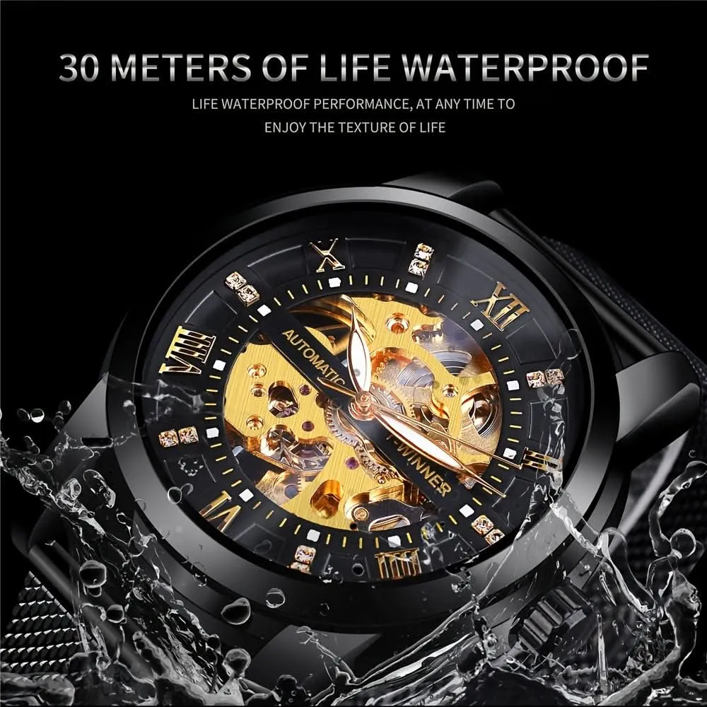 Men’s Rhinestone Mesh Watch- Hollow Dial