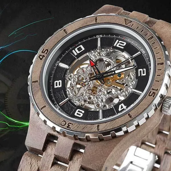 Men's Wood Watch Walnut Premium Automatic Transparent Body