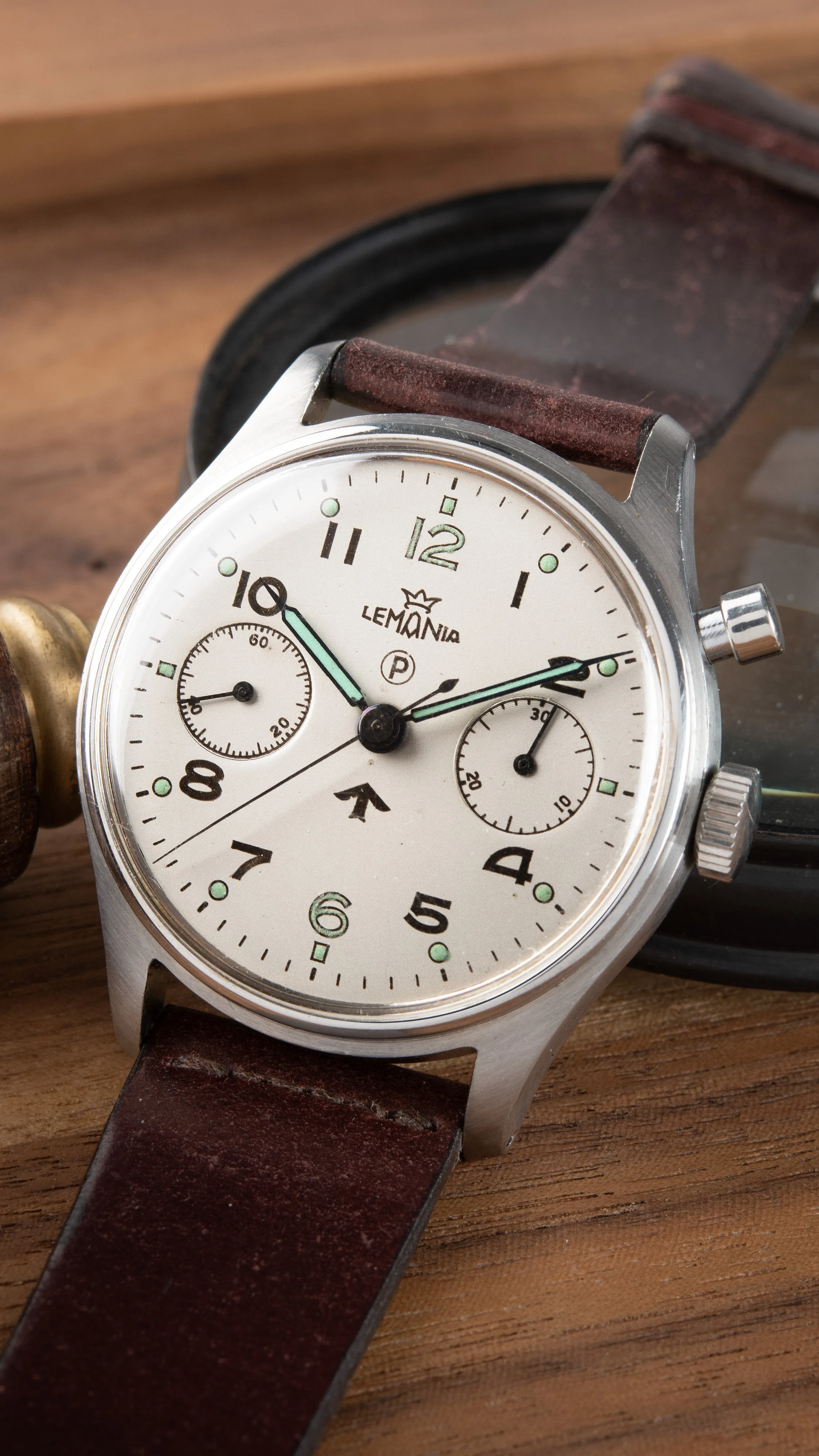Military-Issued 1950s Lemania Mono-Pusher Chronograph Cal. 15 "Promethium Lume"