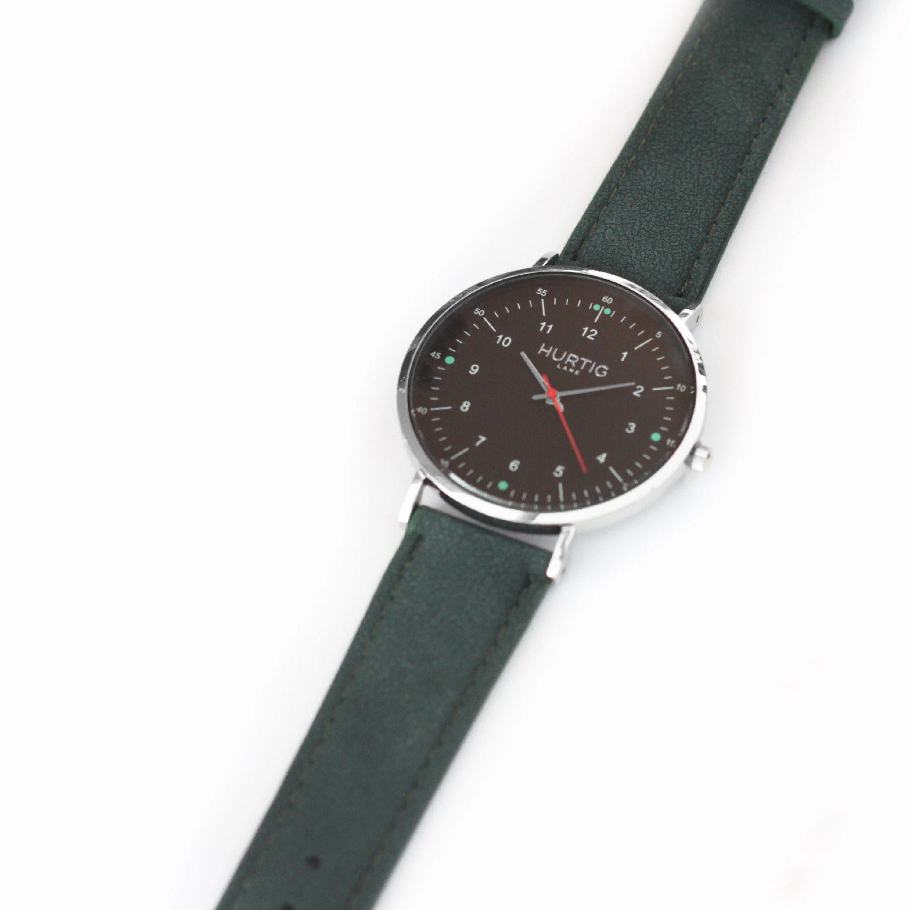 Moderna Vegan Suede Watch Silver, Black & Forest Green
