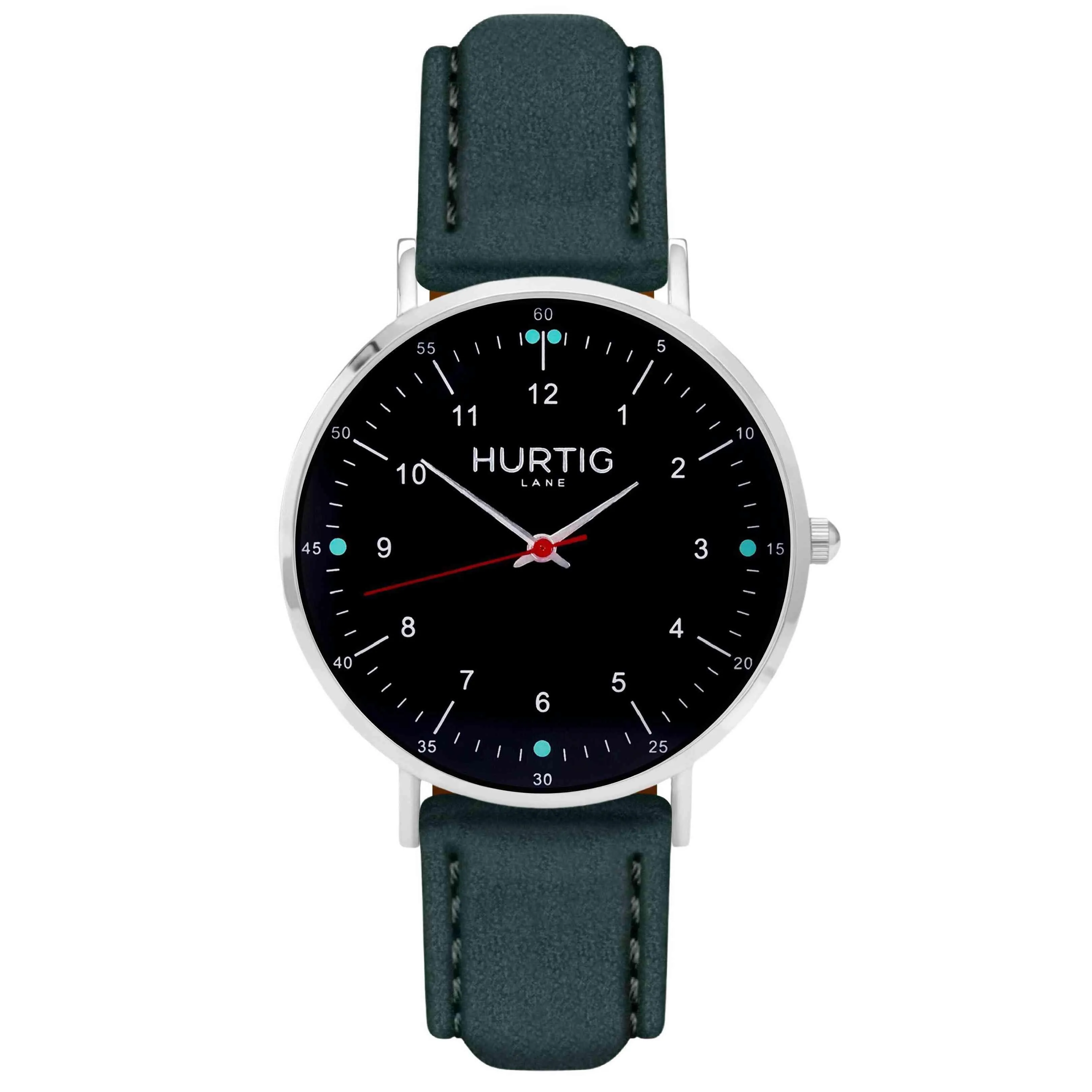 Moderna Vegan Suede Watch Silver, Black & Forest Green