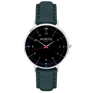 Moderna Vegan Suede Watch Silver, Black & Forest Green