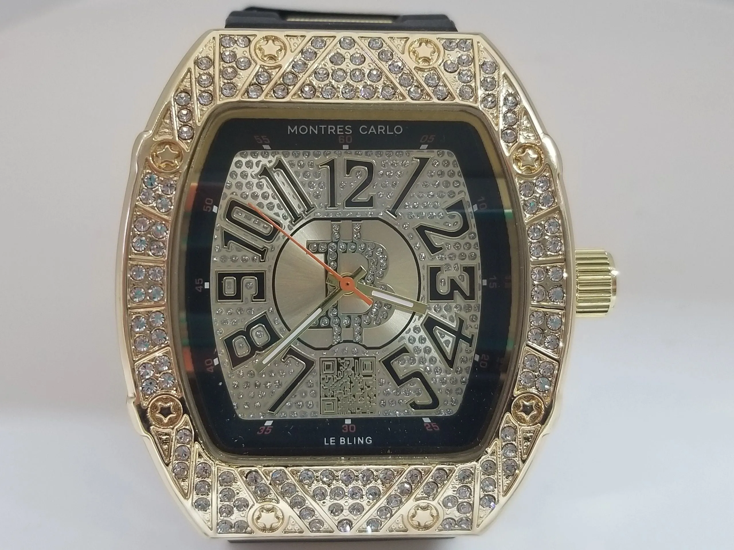 Montres Carlo Gold Stainless Steel/Silicon Jewel Inset Wristwatch