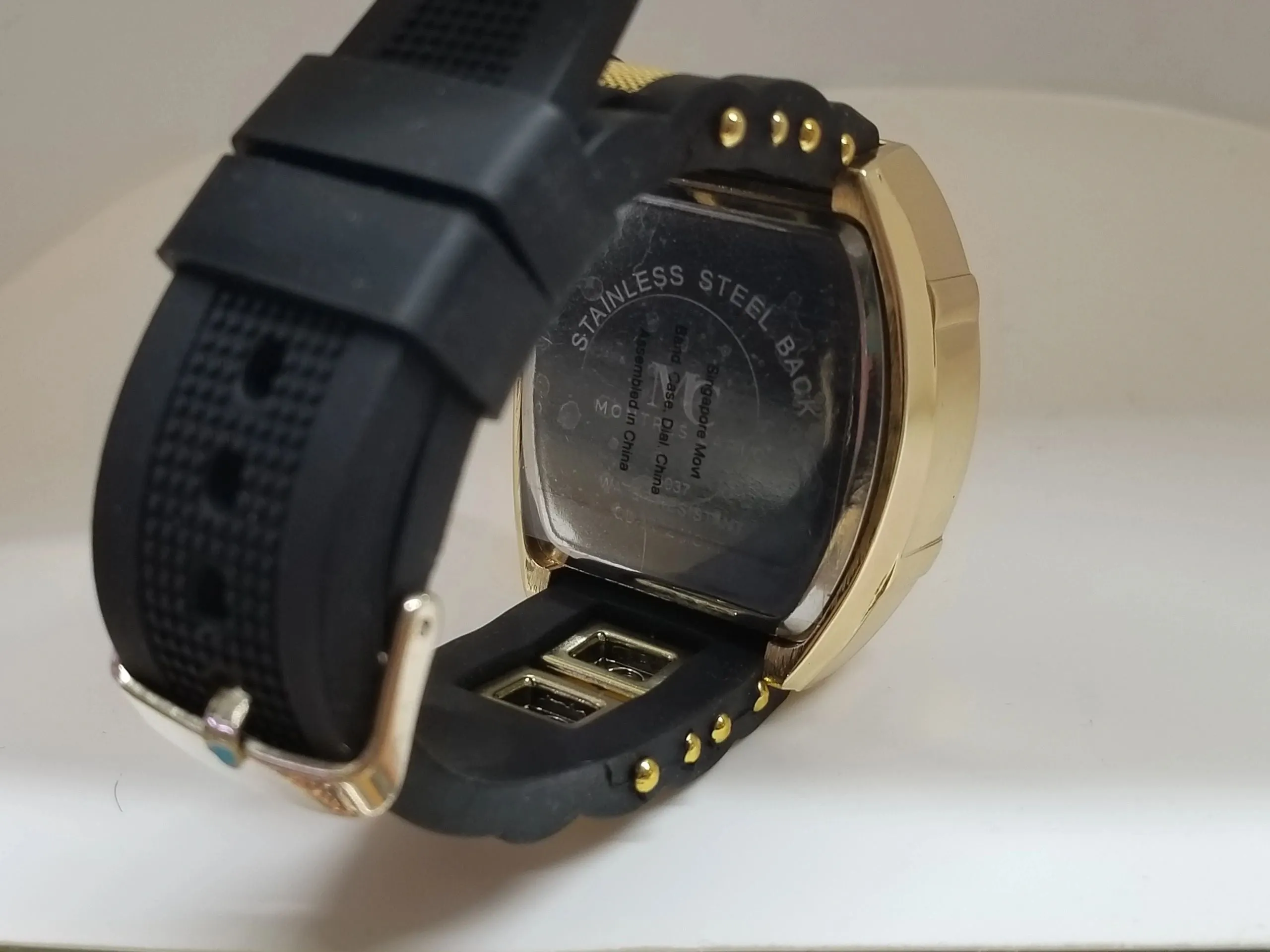 Montres Carlo Gold Stainless Steel/Silicon Jewel Inset Wristwatch
