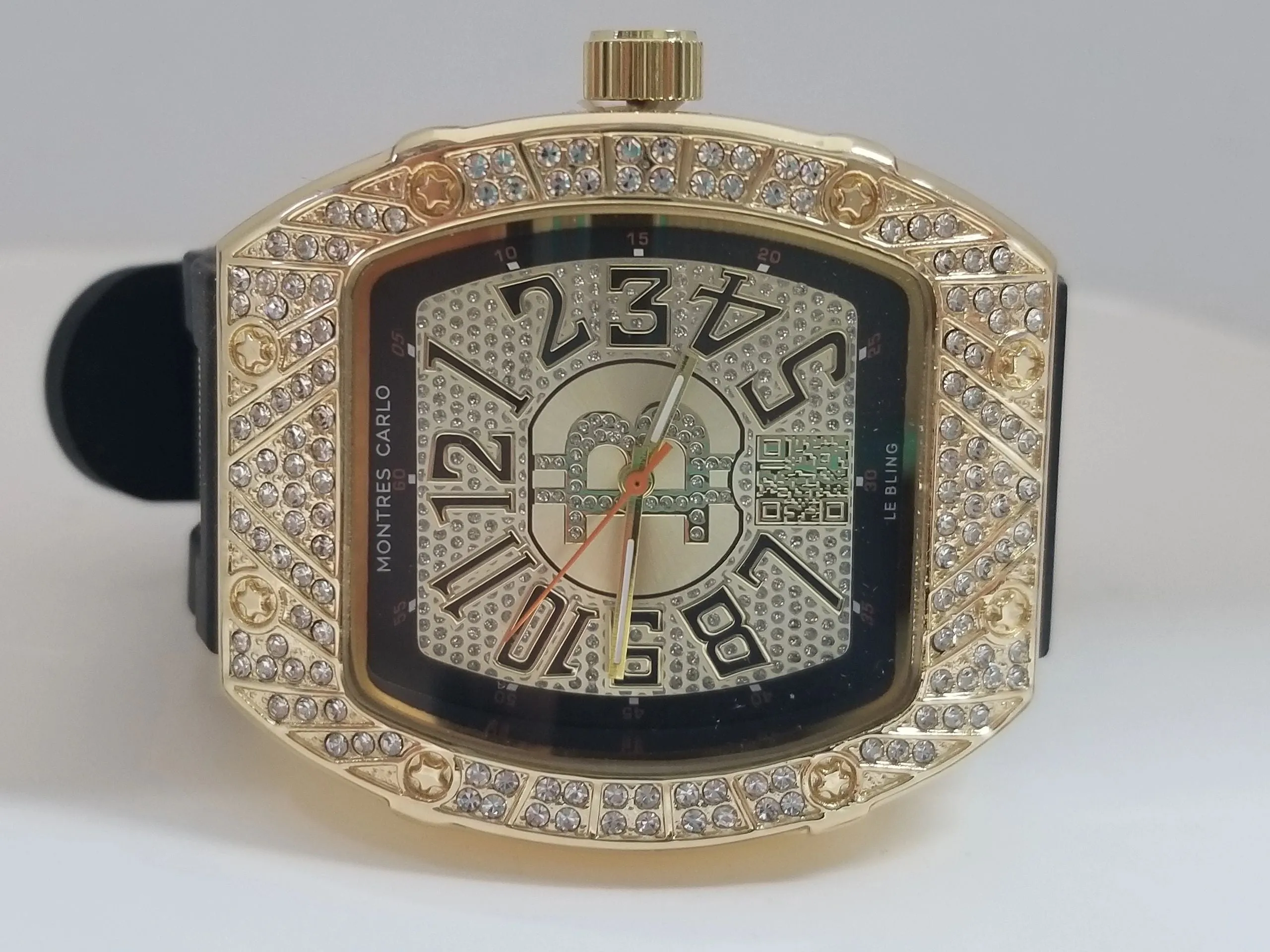 Montres Carlo Gold Stainless Steel/Silicon Jewel Inset Wristwatch