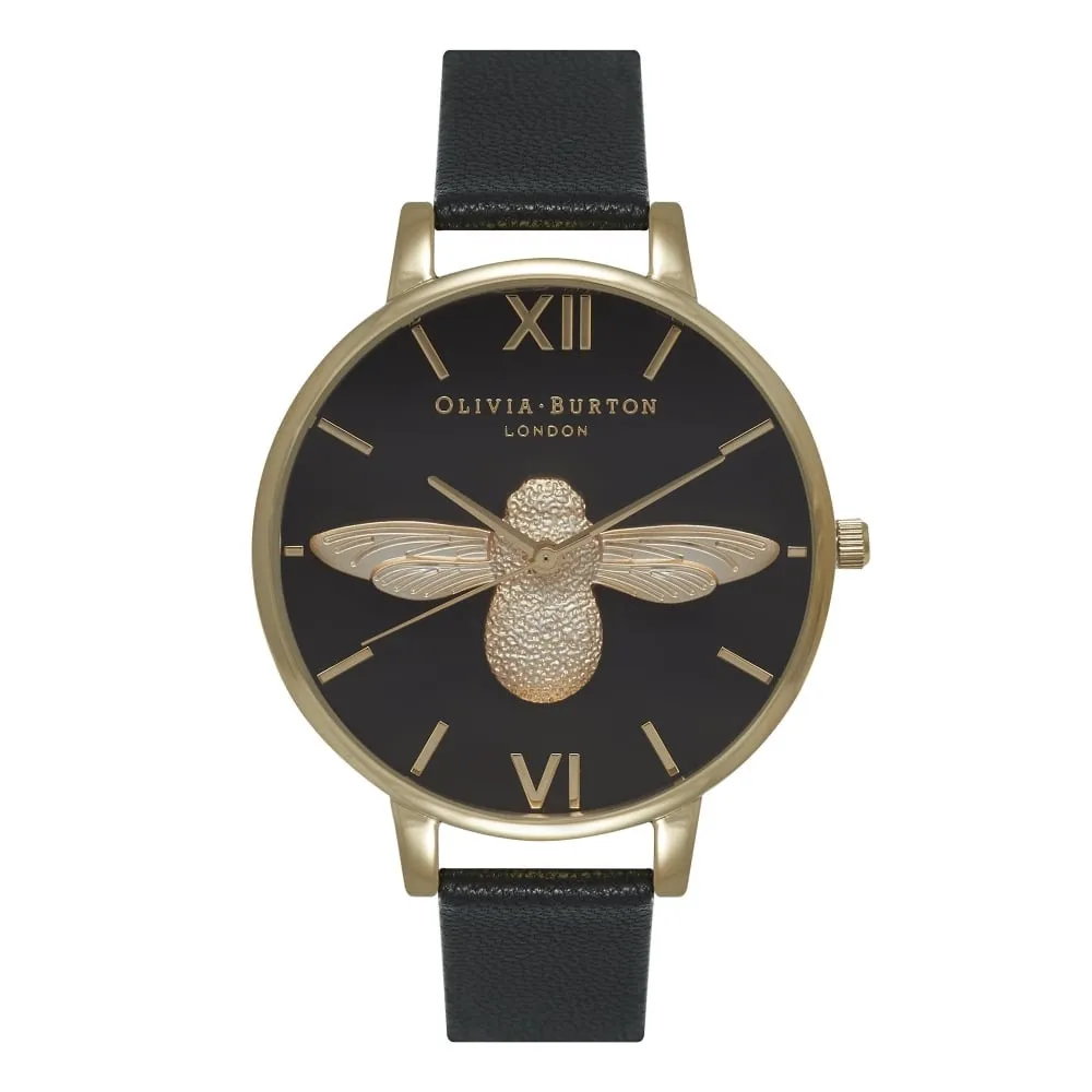 Olivia Burton Animal Motif Bee Watch in Black/ Gold