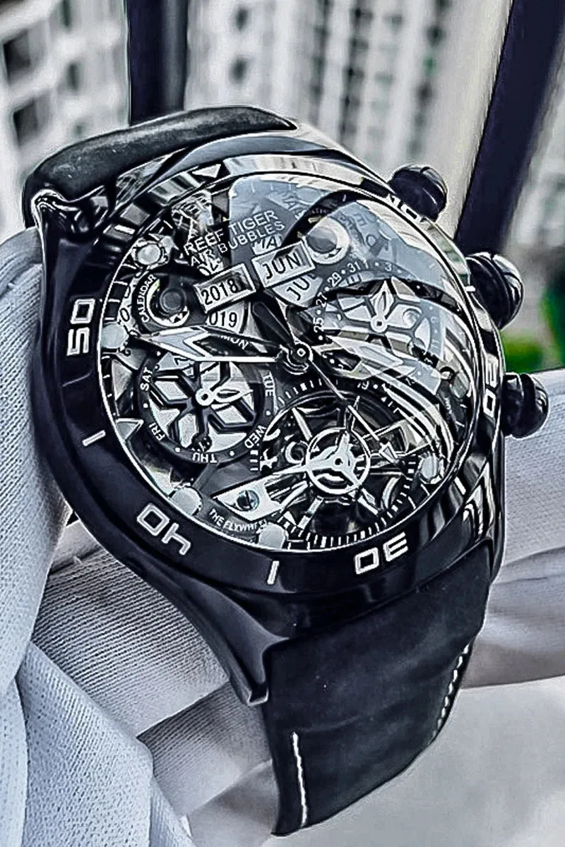 PReef Tiger/RT Sport Watch For Men Skeleton Luminous Watch Year Month Date Day Rose Gold Automatic Watches