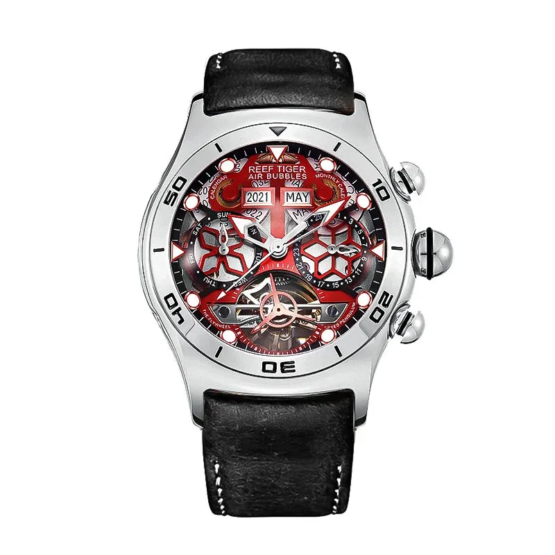 PReef Tiger/RT Sport Watch For Men Skeleton Luminous Watch Year Month Date Day Rose Gold Automatic Watches