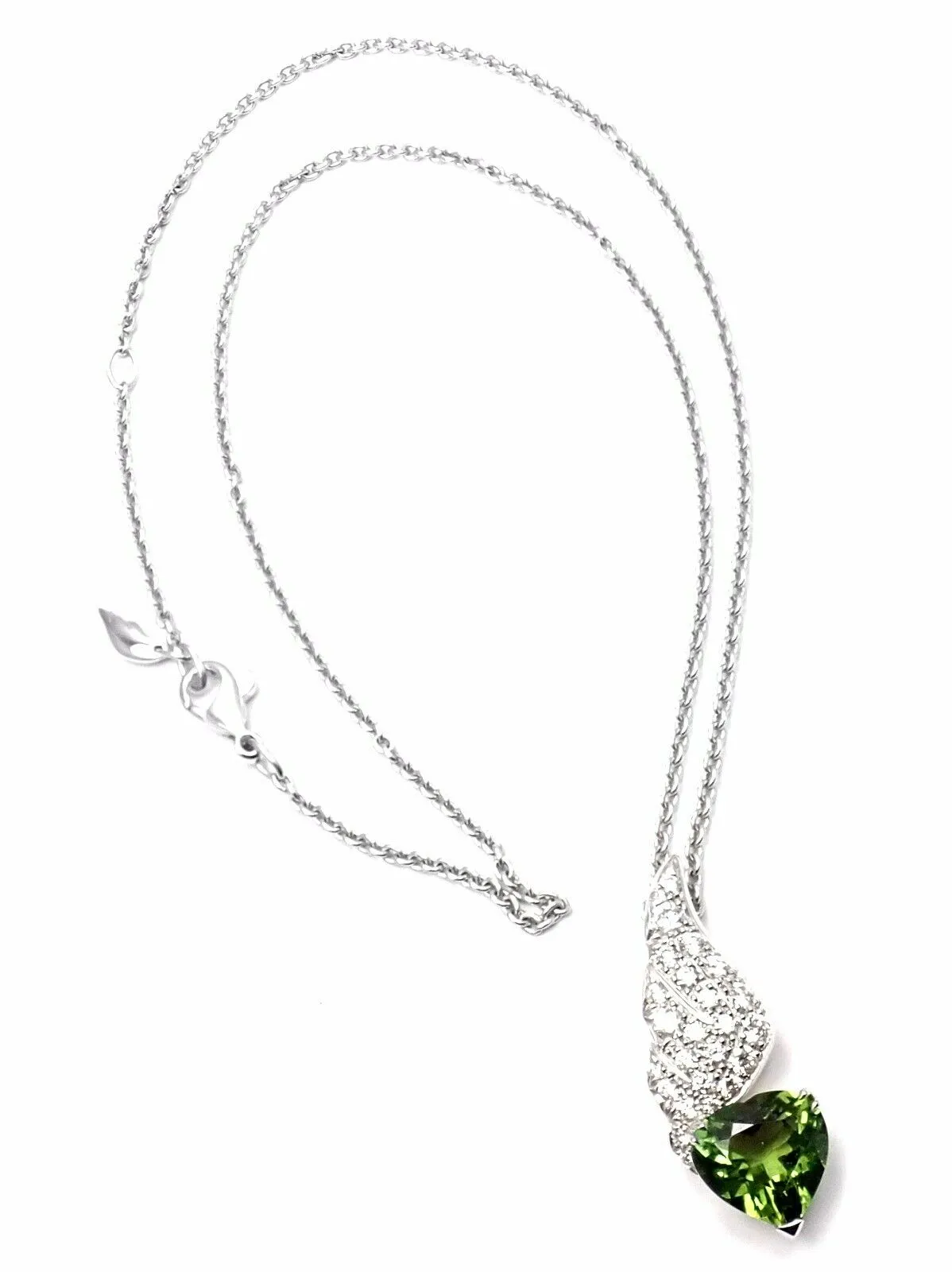 Rare! Authentic Piaget 18k White Gold Diamond Peridot Heart Pendant Necklace