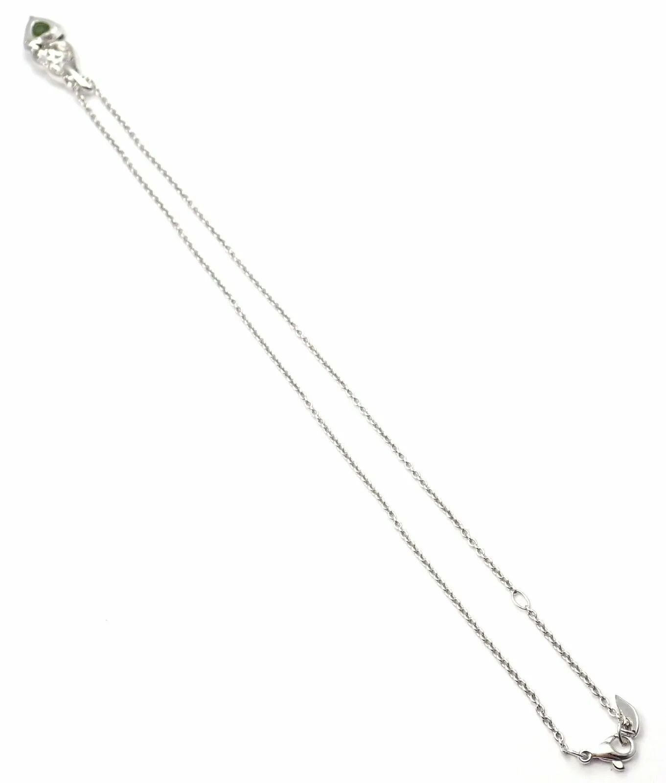 Rare! Authentic Piaget 18k White Gold Diamond Peridot Heart Pendant Necklace