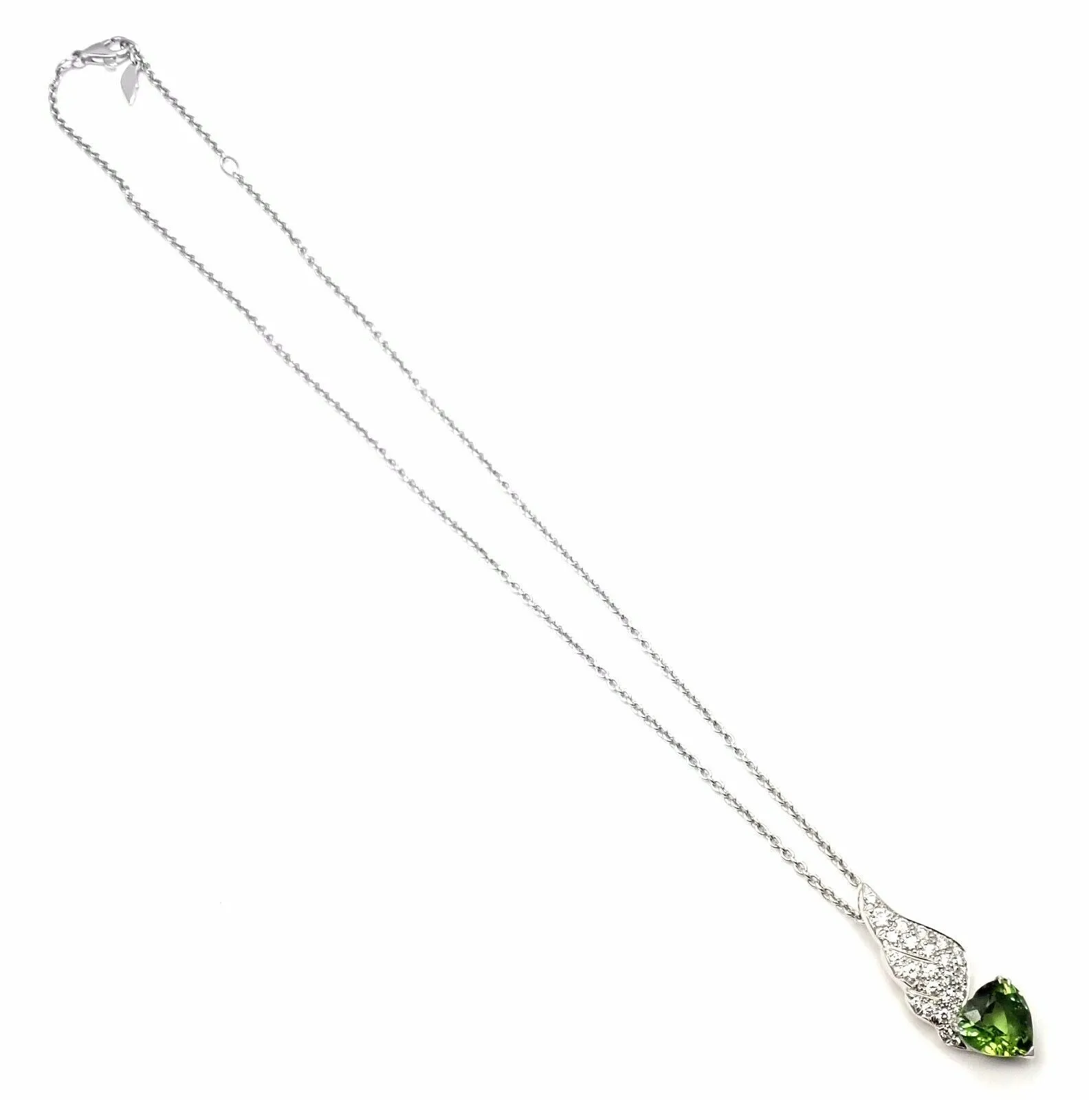 Rare! Authentic Piaget 18k White Gold Diamond Peridot Heart Pendant Necklace