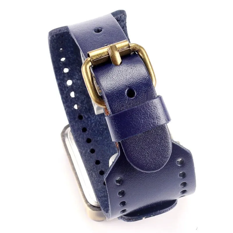 Retro Genuine Leather Vintage Skull Skeleton Bracelet Wrist Watch Punk Men Boy