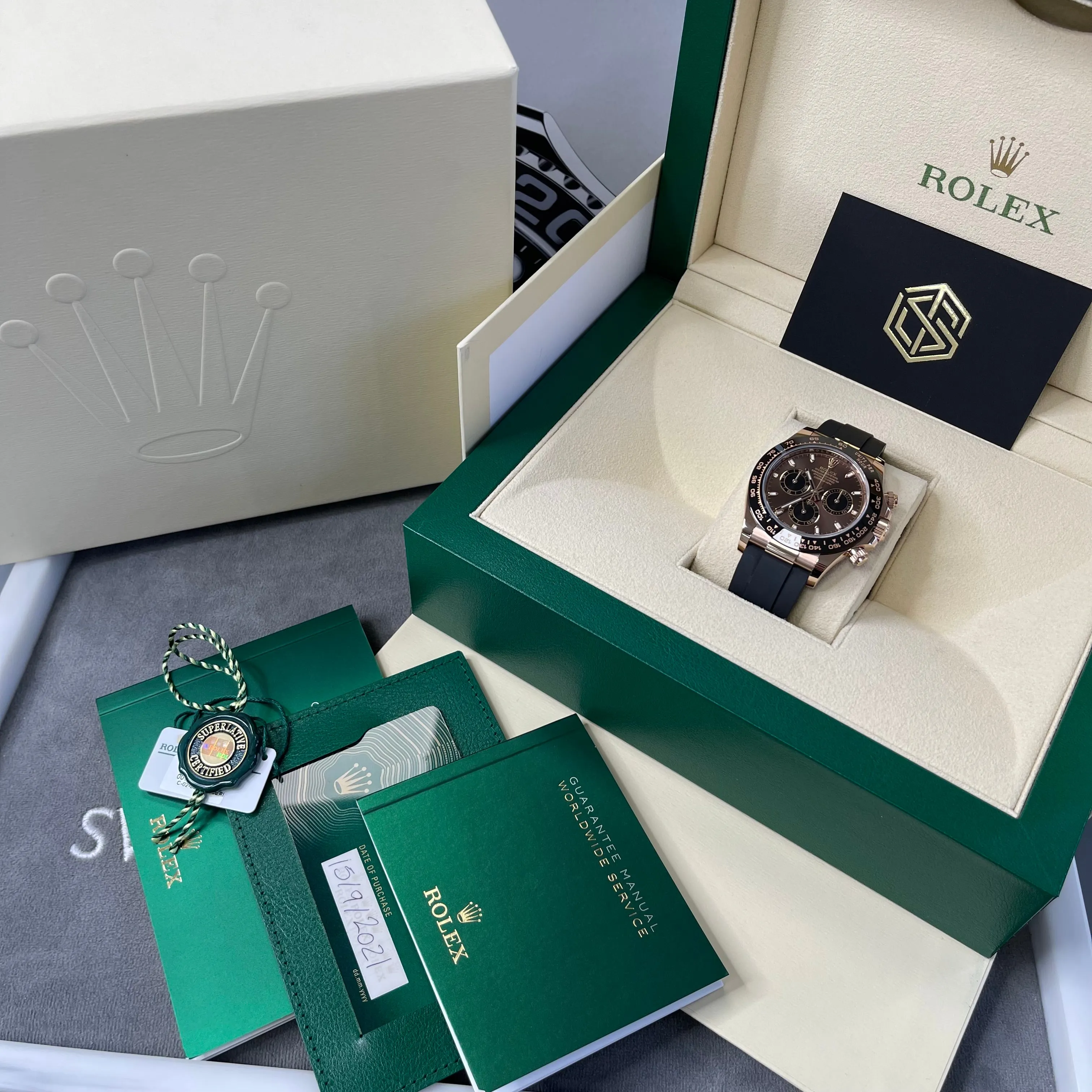 Rolex Cosmograph Daytona Oyster Flex Everose Chocolate Dial 116515LN 2021 Unworn Full Set Watch