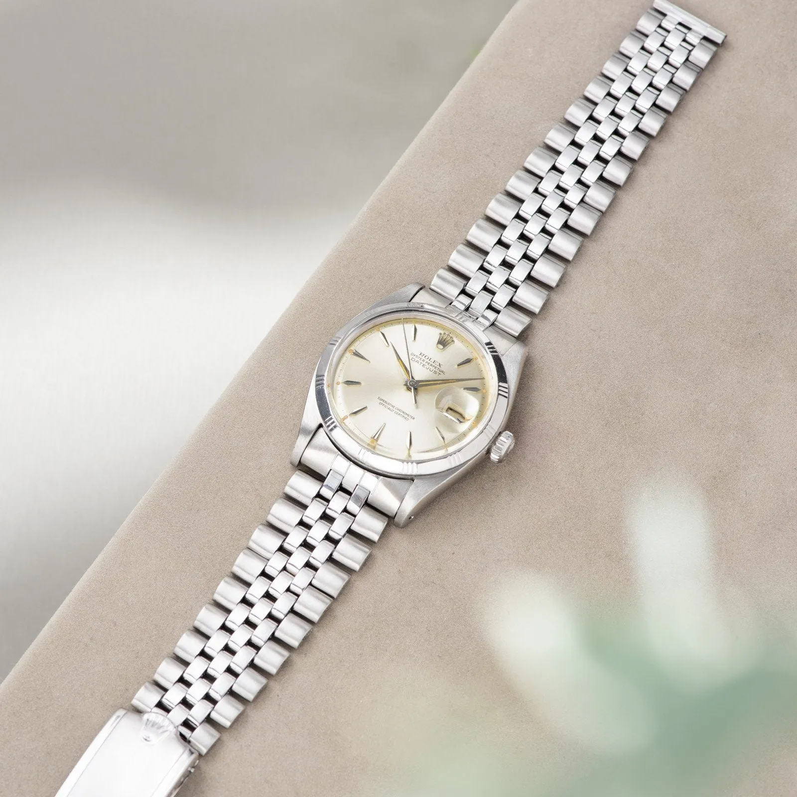 Rolex Datejust Silver Soleil Dial Rare Early Bamboo 1603