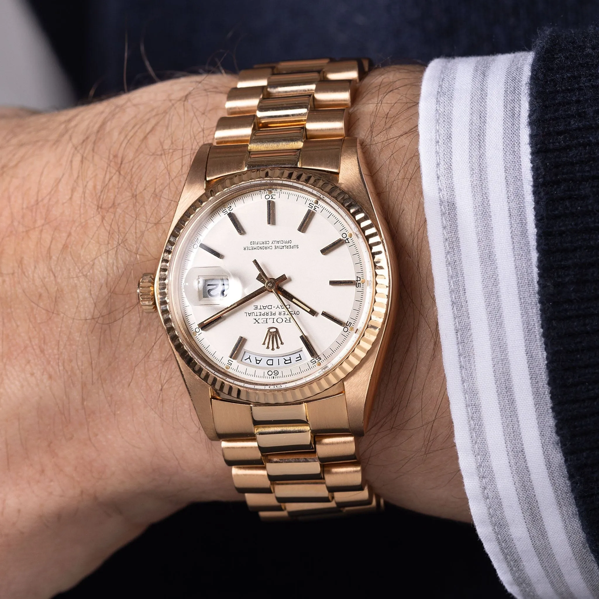 Rolex Day-Date Rose Gold Metallic Silver Dial Ref 1803