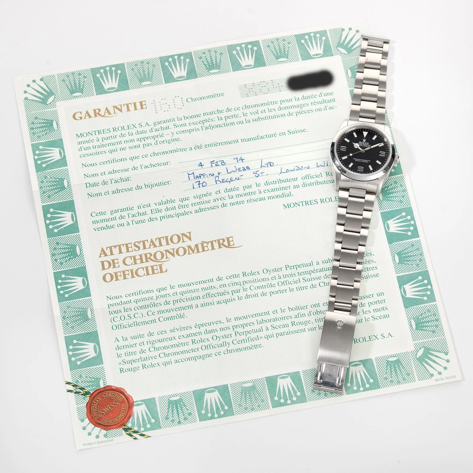 Rolex Explorer 14270 'Black Out' Dial B&P