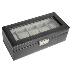 Royce Leather 5-Slot Watch Box - Black