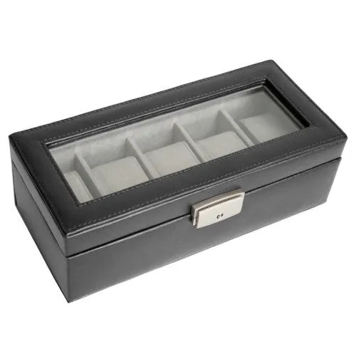 Royce Leather 5-Slot Watch Box - Black