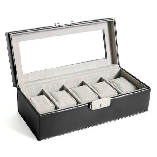 Royce Leather 5-Slot Watch Box - Black