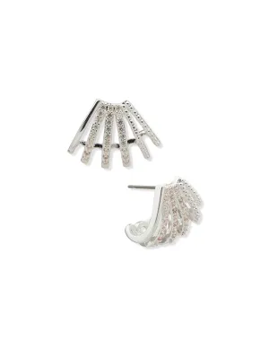 Silver Fan Button Earring