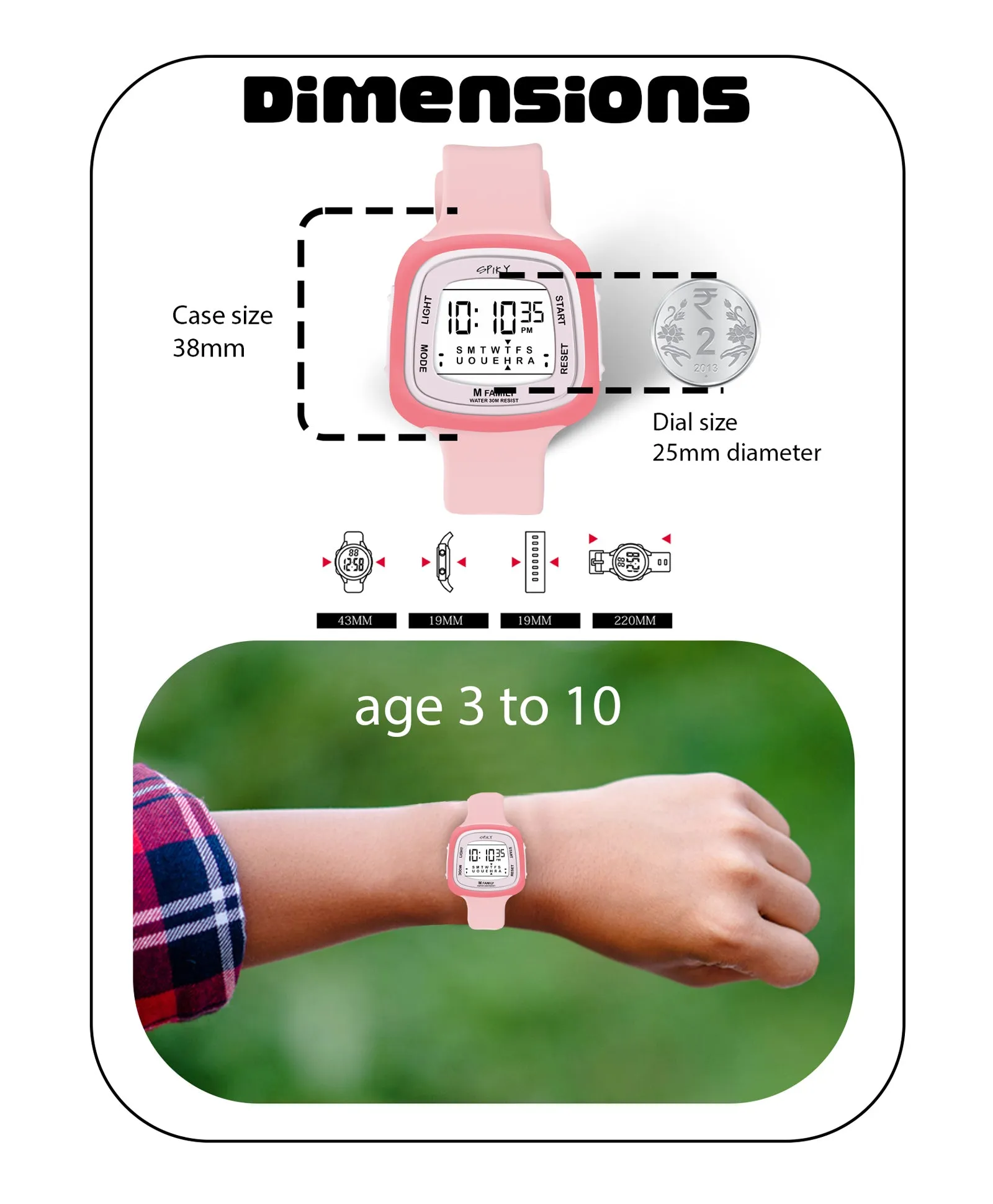 Spiky Unique Square Digital Watch for Kids - Green