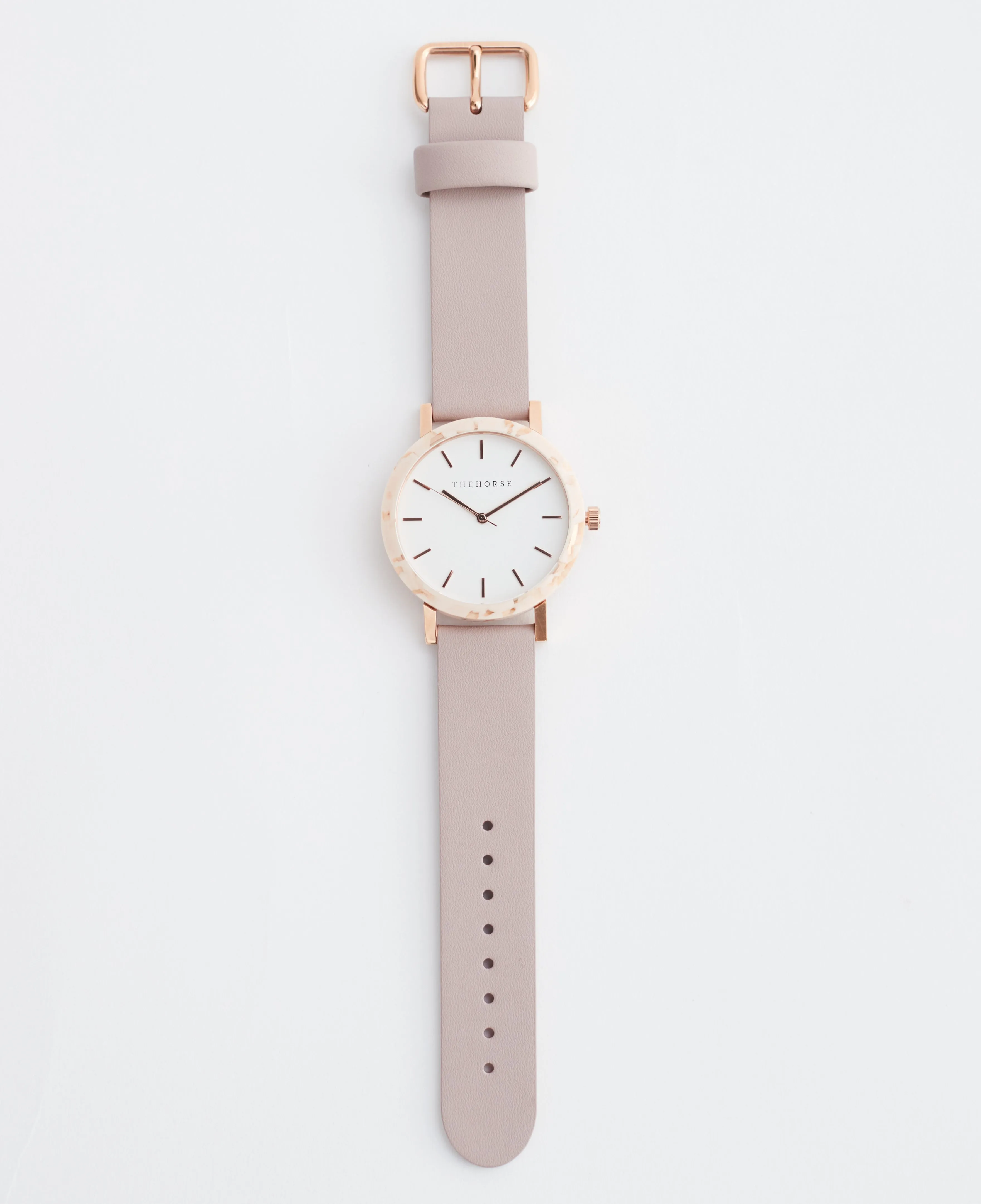 The Resin: Peach Speckle Case / White Dial / Rose Gold Indexing / Blush Leather
