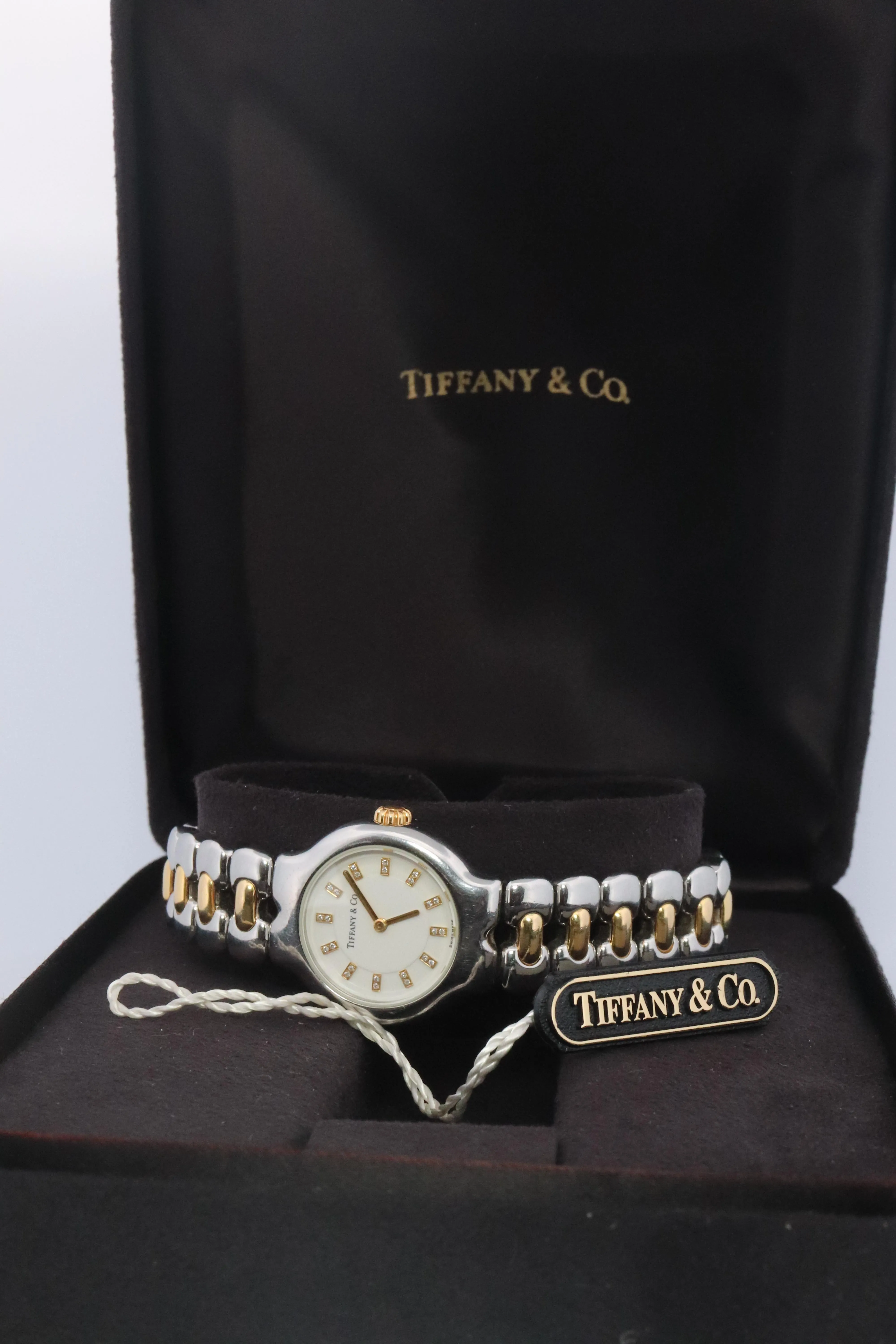 Tiffany and Co Diamond Watch. 18k Tiffany Tesoro Stainless Steel Ladies 25mm.
