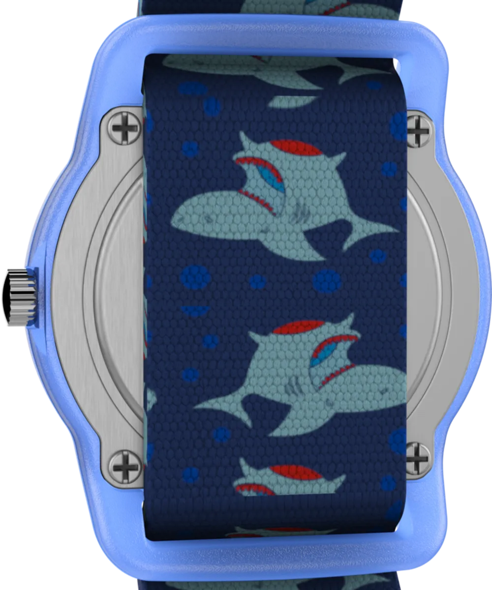 TIMEX TIME MACHINES® 29mm Blue Shark Elastic Fabric Kids Watch