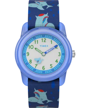 TIMEX TIME MACHINES® 29mm Blue Shark Elastic Fabric Kids Watch