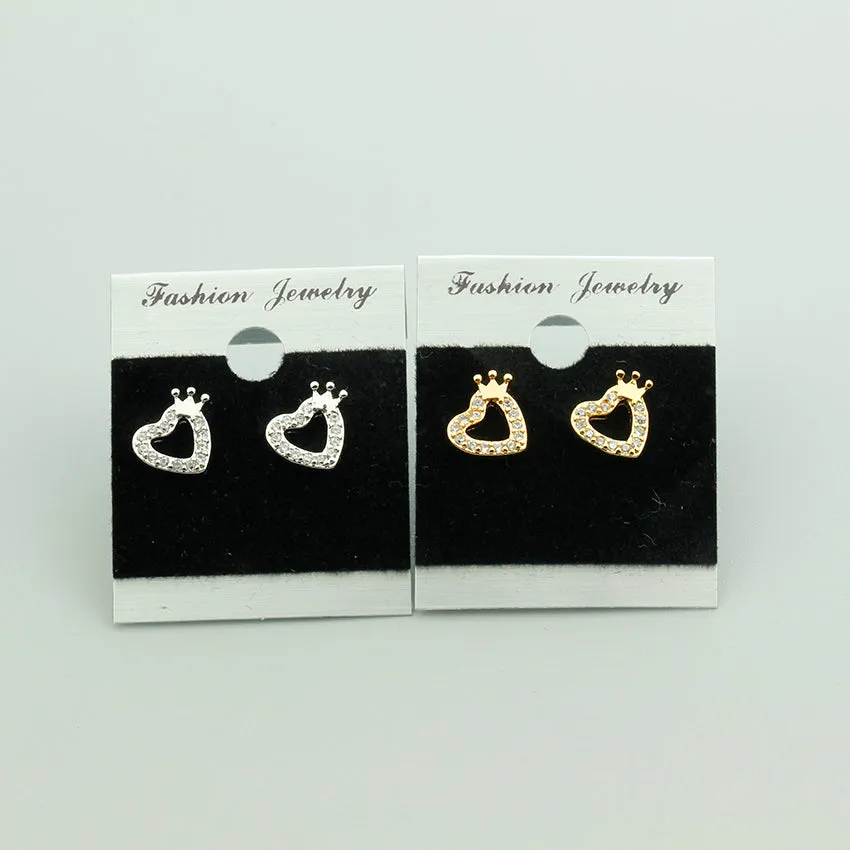 Tiny Small Love Heart Princess Crown Stud Earrings