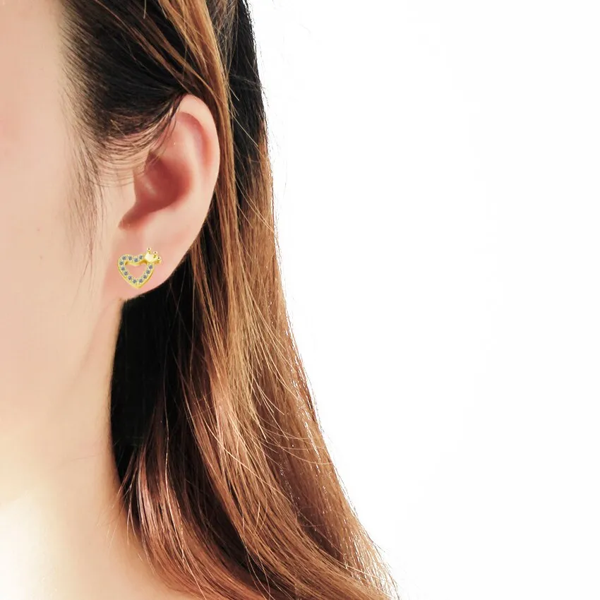 Tiny Small Love Heart Princess Crown Stud Earrings