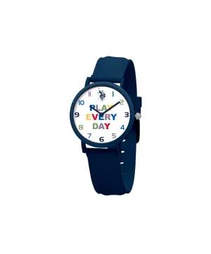 US POLO KIDS BLUE SILICON STRAP WITH STAINLESS STEEL PERSONALIZED BUCKLE