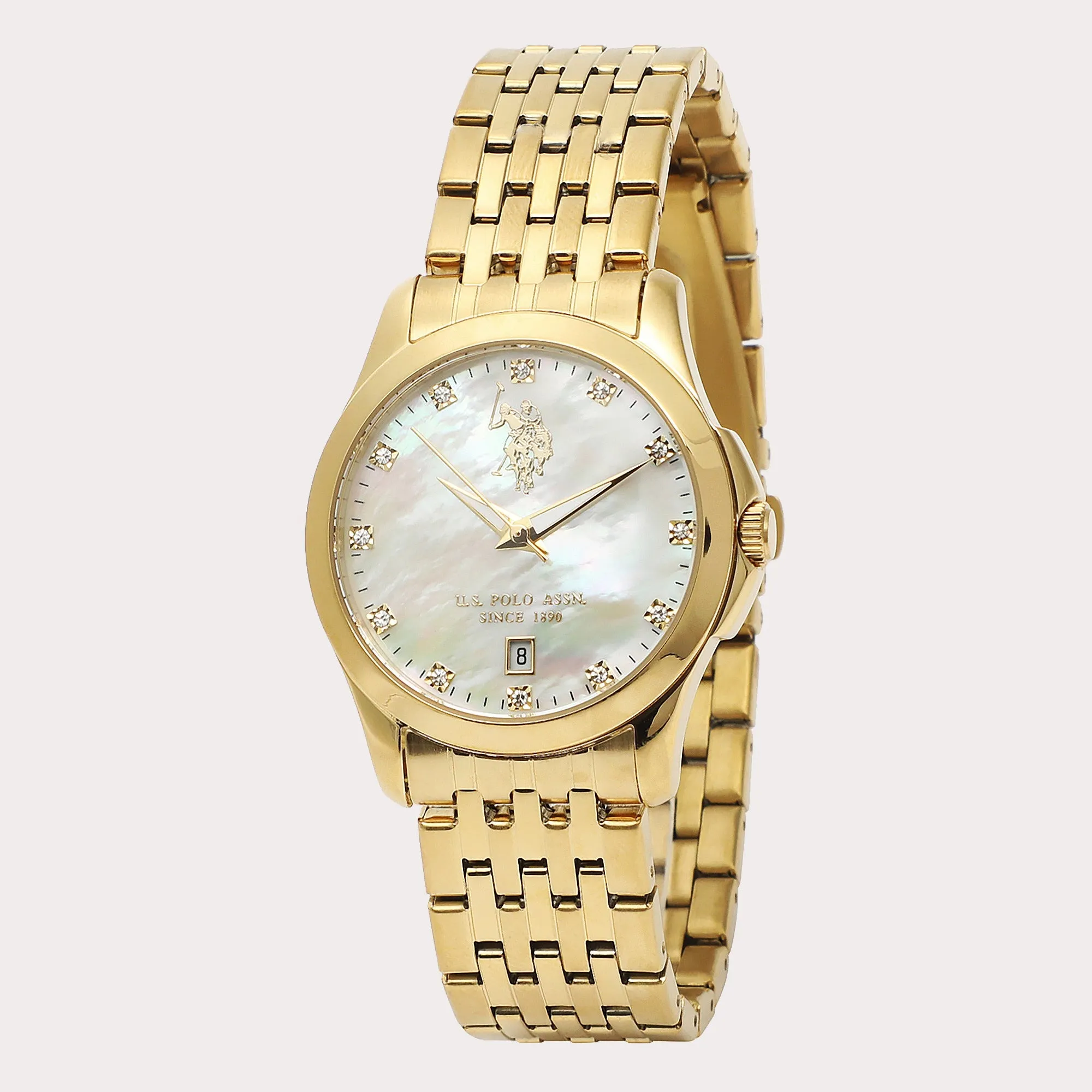 US POLO WOMEN'S STAINLESS STEEL BAND WITH ROSE GOLD PLATING & S.S. BUCKLE
