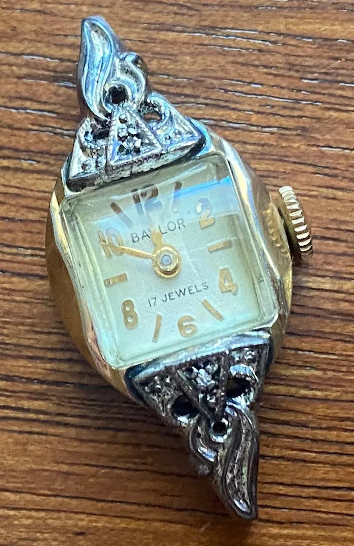 Vintage 10k Rolled Gold Baylor Womens Wristwatch Manual Wind Diamond Accents